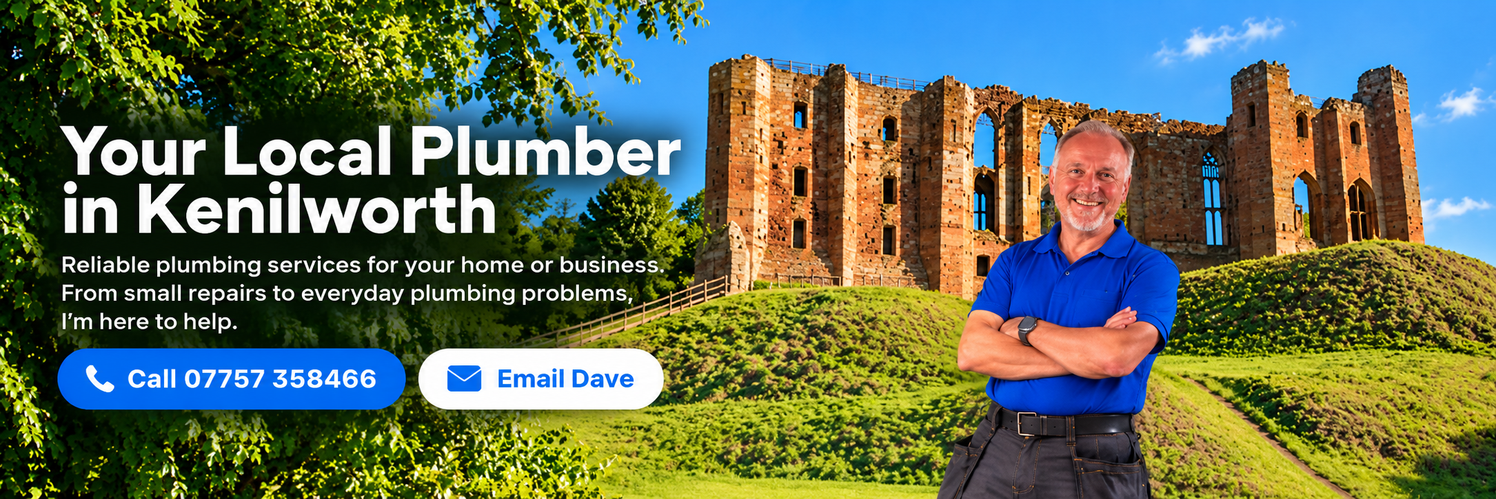 Dave Bates, local Kenilworth plumber, with Mill Bridge in the background